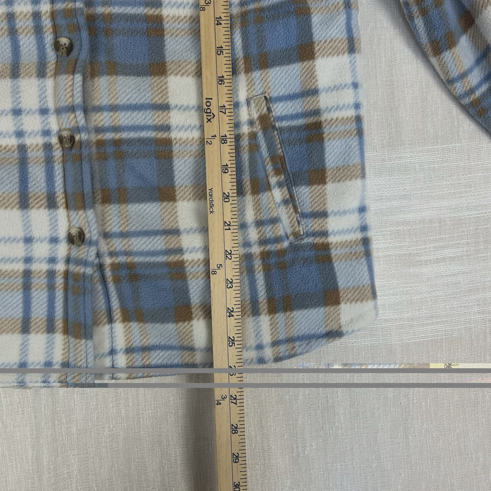Sage Collective Womens Sz Medium Blue Flannel Jacket Shacket Plaid Fleece Lined - Picture 4 of 6